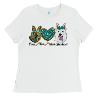 White peace love white sepherd Ladies Tee - RanaPortraitStore