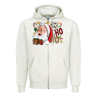 Oatmeal Heather Santa Ho Ho Ho With Gift Box Zipper Hoodie - BundleAndBundleShop