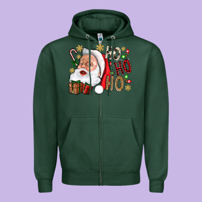 Santa Ho Ho Ho With Gift Box Zipper Hoodie Designed By Bundleandbundleshop
