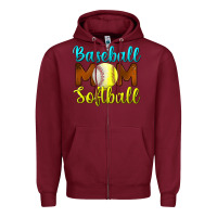 Burgundy Baseball Mom Softball Zipper Hoodie - BundleAndBundleShop
