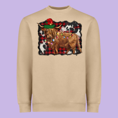 Christmas Highland Cow Heavyweight Sweatshirt Designed By Barkaloodesign