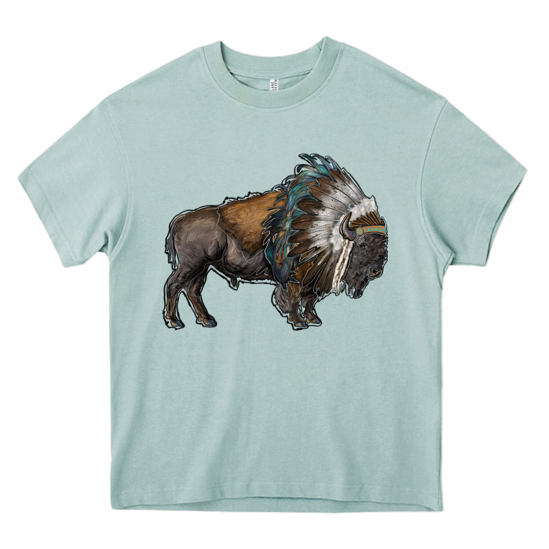 Bison With Indian Headdress Heavy Core Tee by RanaPortraitStore | Teevron