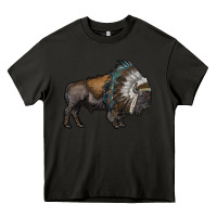 Asphalt bison with indian headdress Heavy Core Tee - RanaPortraitStore