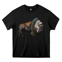 Black bison with indian headdress Heavy Core Tee - RanaPortraitStore