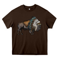 Chocolate Brown bison with indian headdress Heavy Core Tee - RanaPortraitStore