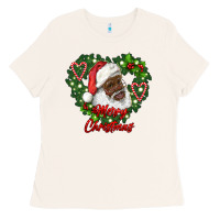 Bone merry christmas african american santa with wreath Ladies Tee - RanaPortraitStore