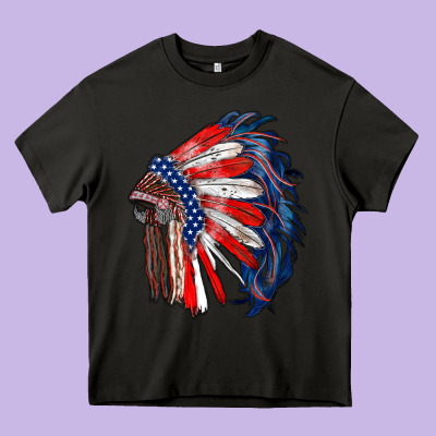 American Flag Indian Headdress Heavy Core Tee Designed By Ranaportraitstore