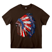 Chocolate Brown american flag indian headdress Heavy Core Tee - RanaPortraitStore