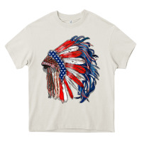 Cream american flag indian headdress Heavy Core Tee - RanaPortraitStore