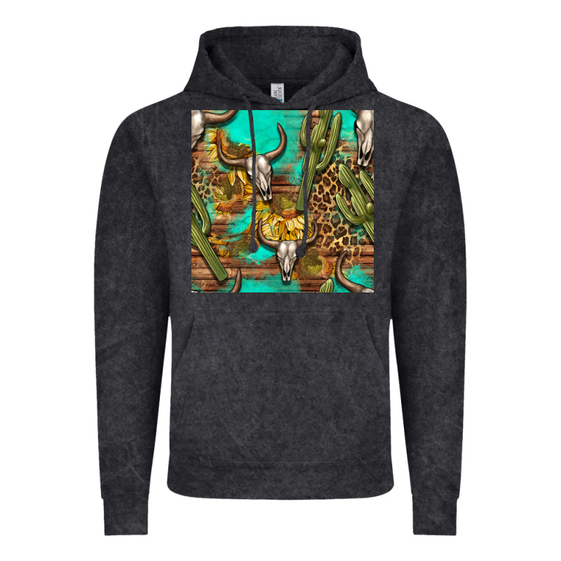 Western Bull Skull And Cactus Seamless Pattern Vintage Hoodie by BundleAndBundleShop | Teevron