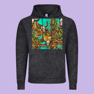 Western Bull Skull And Cactus Seamless Pattern Vintage Hoodie Designed By Bundleandbundleshop