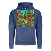 Vintage Denim western bull skull and cactus seamless pattern Vintage Hoodie - BundleAndBundleShop