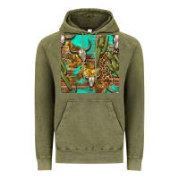Vintage Olive western bull skull and cactus seamless pattern Vintage Hoodie - BundleAndBundleShop