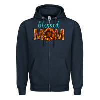 Navy Blessed Mom Zipper Hoodie - BundleAndBundleShop