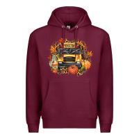 Burgundy Fall School Bus Premium Hoodie - texasbilliewilder