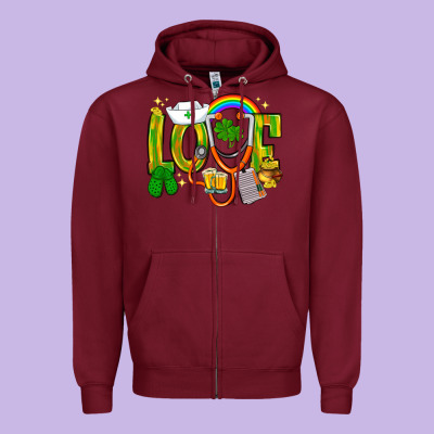St. Patrick's Love Nurse Zipper Hoodie Designed By Bundleandbundleshop