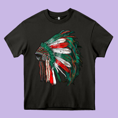 Mexican Flag Indian Headdress Heavy Core Tee Designed By Ranaportraitstore