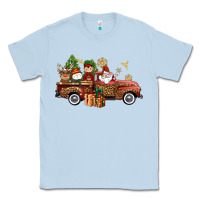 Dusty Blue Christmas Truck Elf Santa snowman reindeer Classic Tee - NancyCooperArtShop