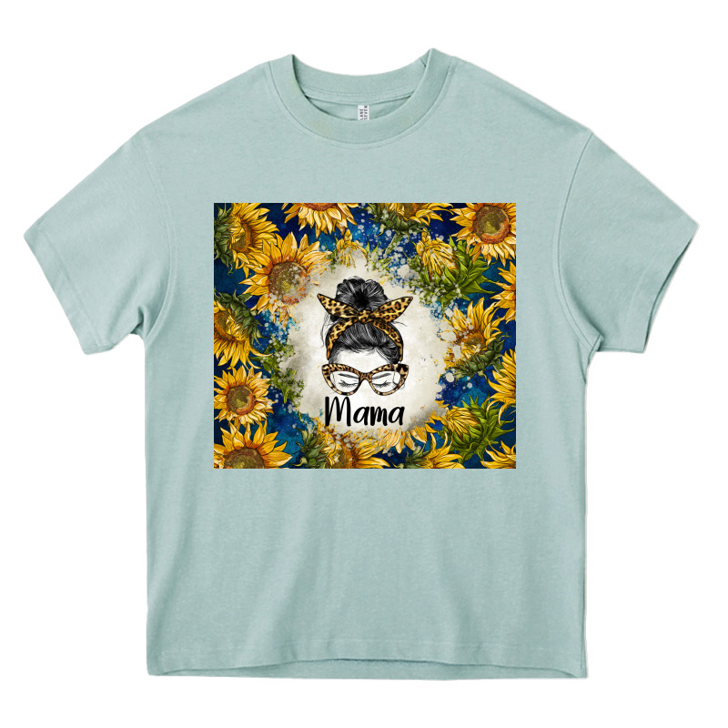 Sunflowers Messy Bun Mama Heavy Core Tee by BarkalooDesign | Teevron