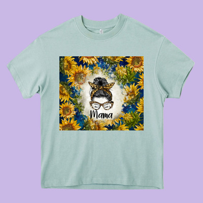Sunflowers Messy Bun Mama Heavy Core Tee Designed By Barkaloodesign