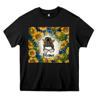 Black sunflowers messy bun mama Heavy Core Tee - BarkalooDesign