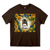 Chocolate Brown sunflowers messy bun mama Heavy Core Tee - BarkalooDesign