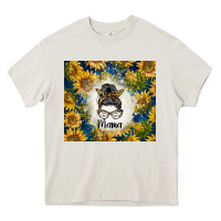 Cream sunflowers messy bun mama Heavy Core Tee - BarkalooDesign