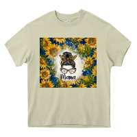 Mossy sunflowers messy bun mama Heavy Core Tee - BarkalooDesign