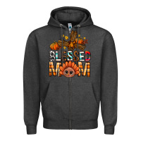 Charcoal Heather Western Blessed Mom With Cross Zipper Hoodie - BundleAndBundleShop