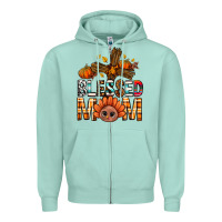 Seafoam Western Blessed Mom With Cross Zipper Hoodie - BundleAndBundleShop