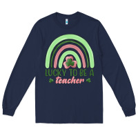 Navy lucky to be a teacher Long Sleeve Tee - MaliasSmallBusiness