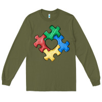 Army Green autism puzzle Long Sleeve Tee - MaliasSmallBusiness