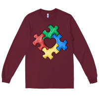 Burgundy autism puzzle Long Sleeve Tee - MaliasSmallBusiness