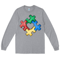 Heather Grey autism puzzle Long Sleeve Tee - MaliasSmallBusiness