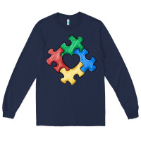 Navy autism puzzle Long Sleeve Tee - MaliasSmallBusiness