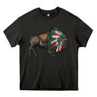 Asphalt mexican bison with indian headdress Heavy Core Tee - RanaPortraitStore