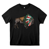 Black mexican bison with indian headdress Heavy Core Tee - RanaPortraitStore