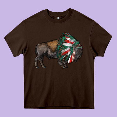 Mexican Bison With Indian Headdress Heavy Core Tee Designed By Ranaportraitstore