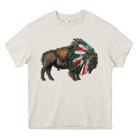Cream mexican bison with indian headdress Heavy Core Tee - RanaPortraitStore