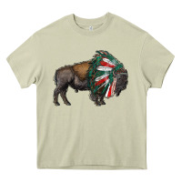 Mossy mexican bison with indian headdress Heavy Core Tee - RanaPortraitStore