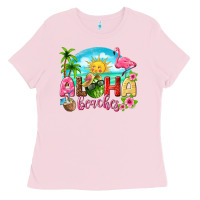 Bubblegum Pink aloha beaches Ladies Tee - texasbilliewilder