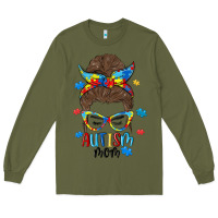 Army Green messy bun autism mom Long Sleeve Tee - MaliasSmallBusiness