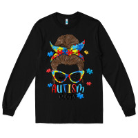 Black messy bun autism mom Long Sleeve Tee - MaliasSmallBusiness