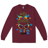 Burgundy messy bun autism mom Long Sleeve Tee - MaliasSmallBusiness