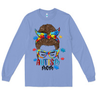 Colony Blue messy bun autism mom Long Sleeve Tee - MaliasSmallBusiness