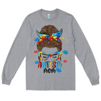 Heather Grey messy bun autism mom Long Sleeve Tee - MaliasSmallBusiness