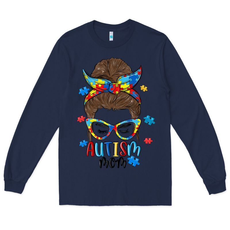 Messy Bun Autism Mom Long Sleeve Tee by MaliasSmallBusiness | Teevron