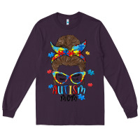 Plum messy bun autism mom Long Sleeve Tee - MaliasSmallBusiness