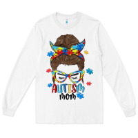 White messy bun autism mom Long Sleeve Tee - MaliasSmallBusiness