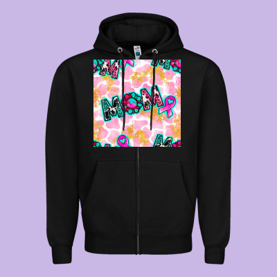 Breast Cancer Awareness Mom With Leopard Patterns Zipper Hoodie Designed By Bundleandbundleshop